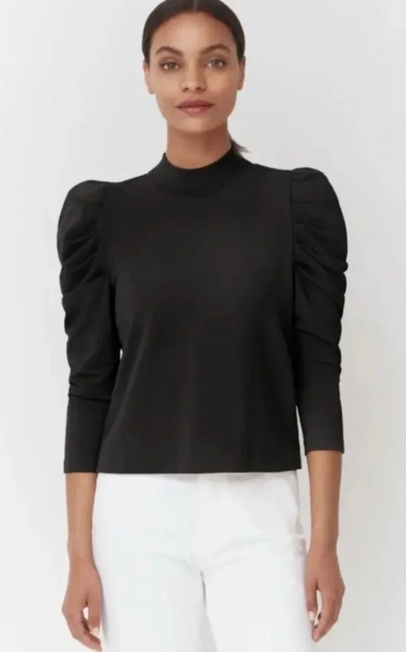 Cuyana French Terry Puff Sleeve Top Long Sleeve Black Soft Women's M